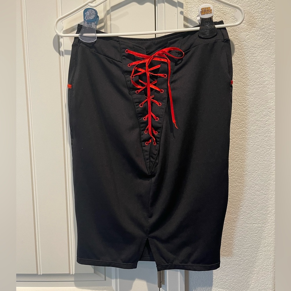 Red Ribbon Lace Up Pencil Skirt, Size Small - Picture 11 of 16